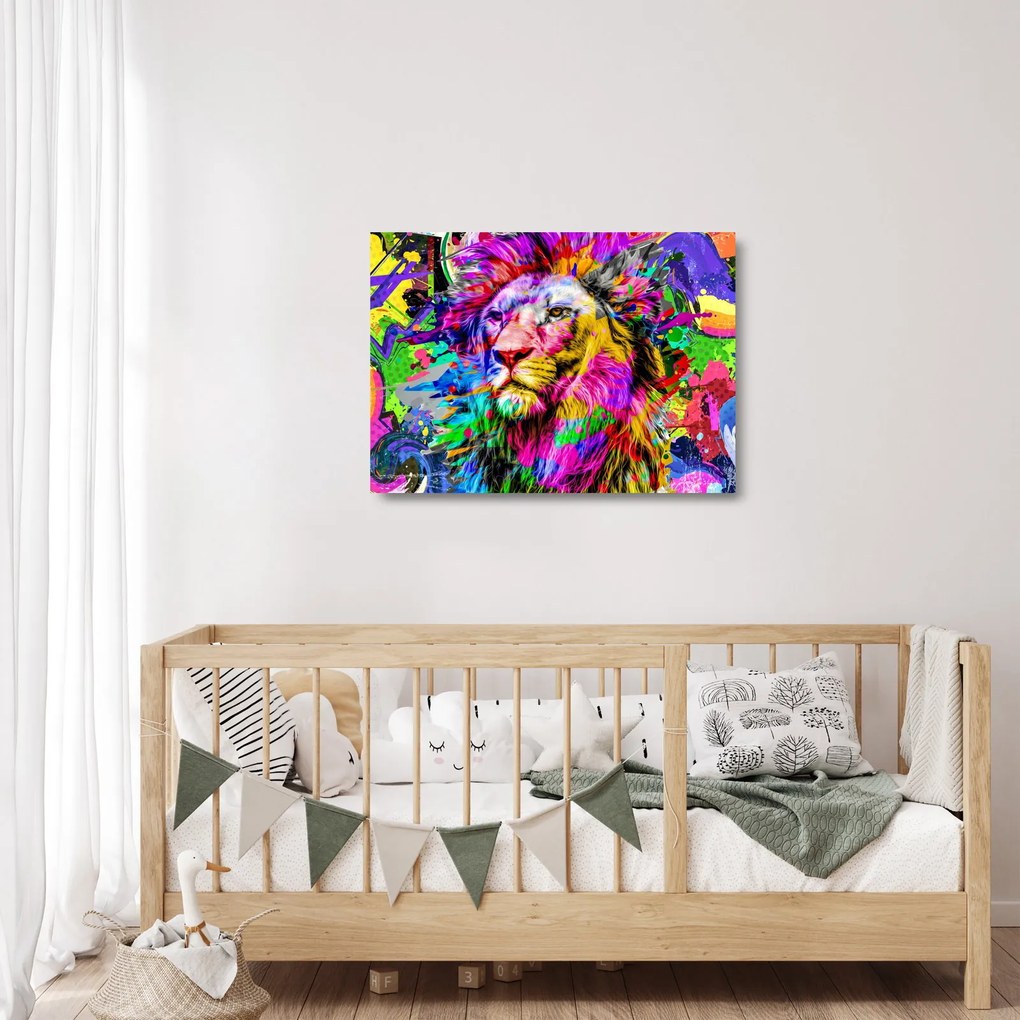 Tablou pe sticlă - 3D imaginea leului (70x50 cm)