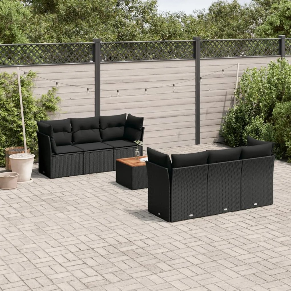 vidaXL Set canapele de grădină cu perne, 7 piese, negru, poliratan