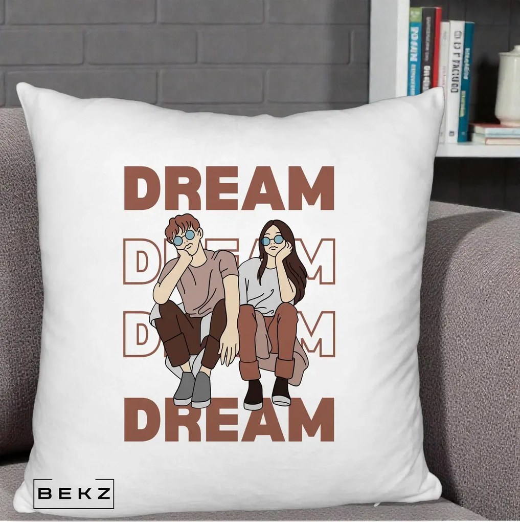 Perna Decorativa Dream Couple Aesthetic, 40x40 cm, Alb Pufos, Husa Detasabila, Perna Inclusa, BEKZ®
