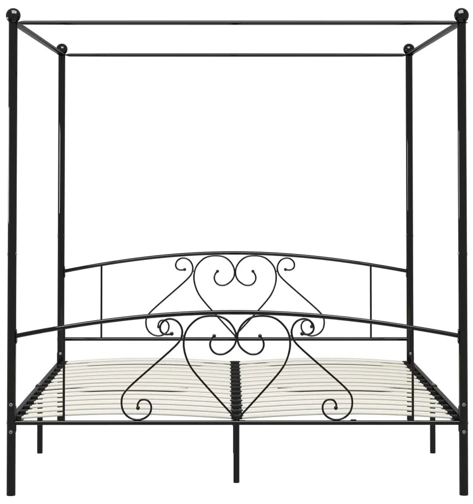 Cadru de pat cu baldachin, negru, 200 x 200 cm, metal Negru, 200 x 200 cm