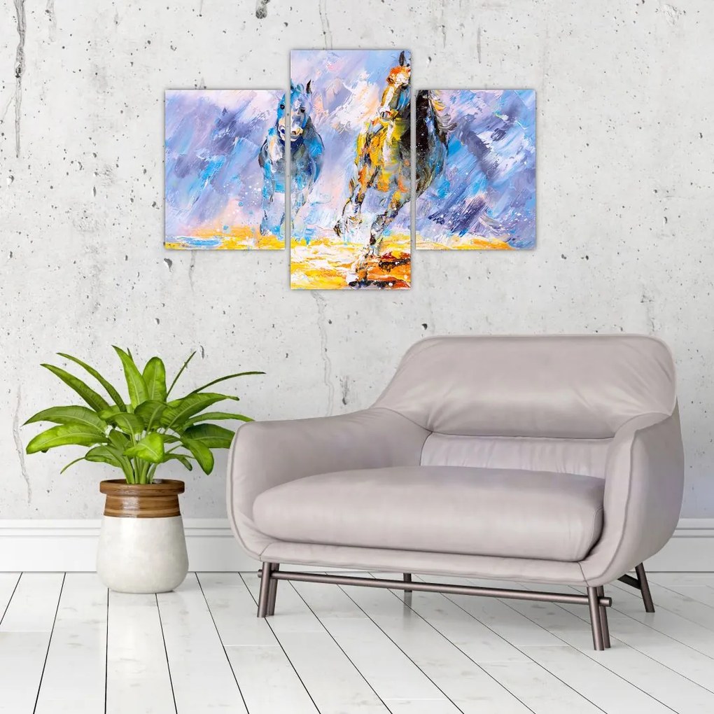 Tablou - Caii alergând, pictură în ulei (90x60 cm)