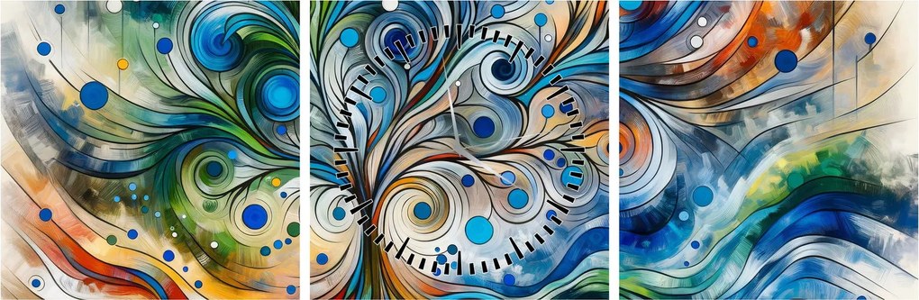 Tablou – Arbore energetic colorat (cu ceas) (90x30 cm)