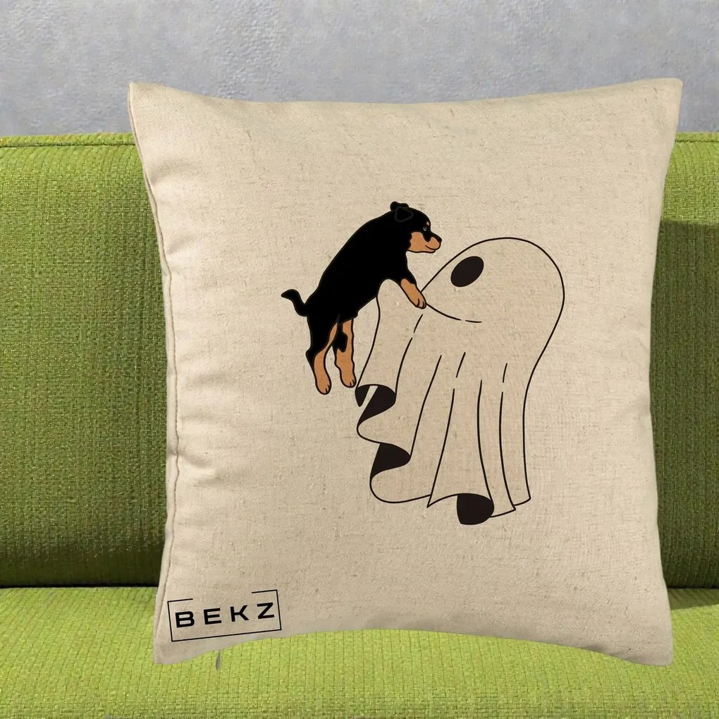 Perna Decorativa Caine Rottweiler Fantoma Halloween, 40x40 cm, Bej, Husa Detasabila, Perna Inclusa, BEKZ®