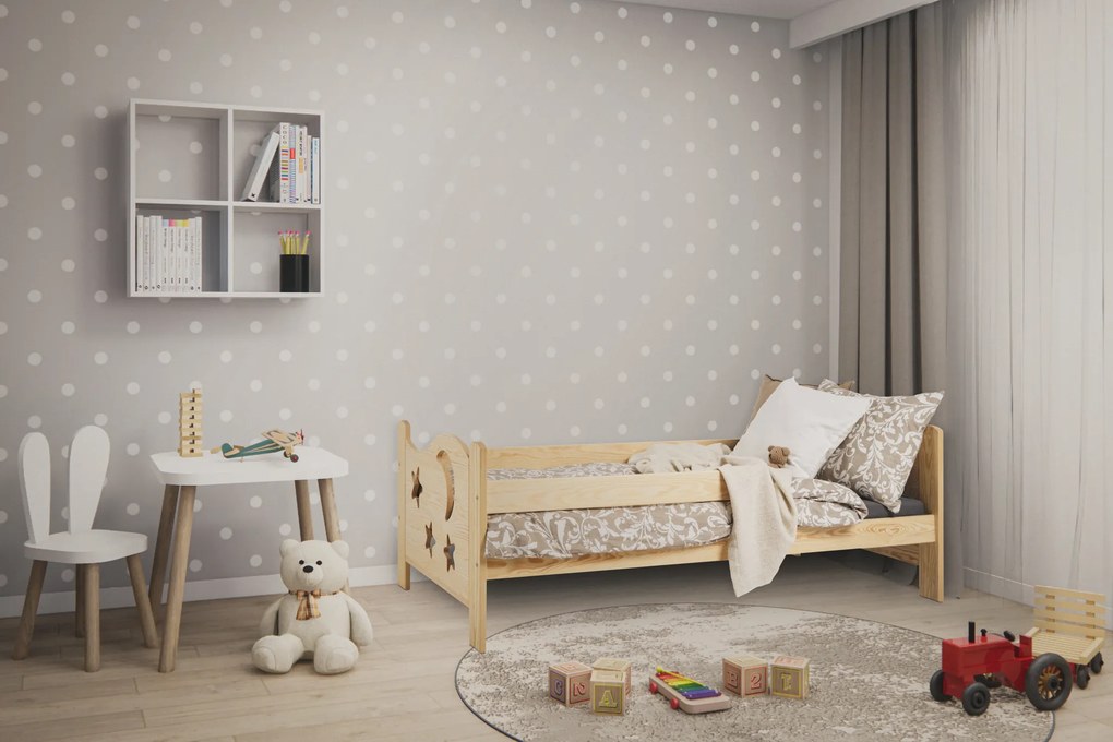 Pat pentru copii pin natural, MOON 80 x 160 cm Saltele: Saltea COCO 10 cm, Somiera pat: Cu lamele curbate