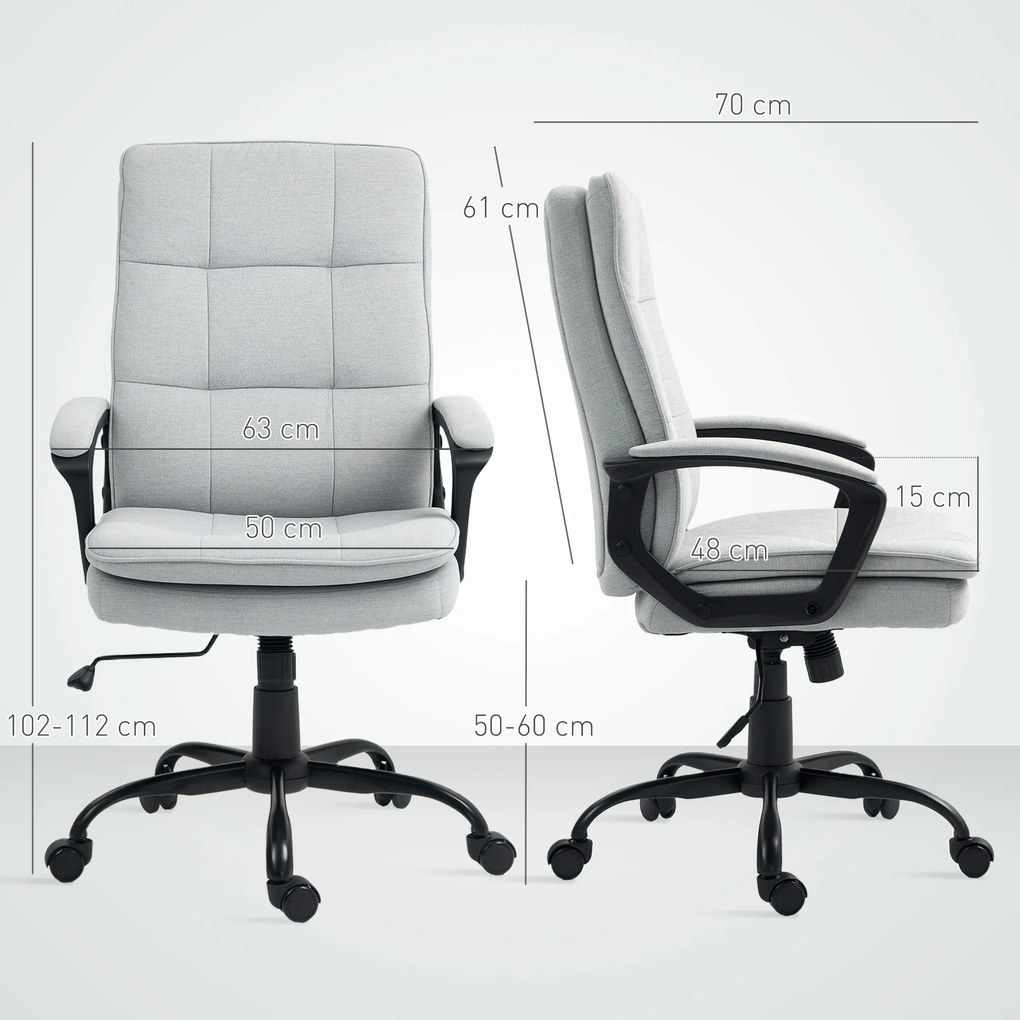 HOMCOM Scaun de Birou Ergonomic cu Spătar Înalt, Înălțime Reglabilă, Funcție de Leagăn și Brațe, 63x70x102-112 cm, Gri | Aosom Romania