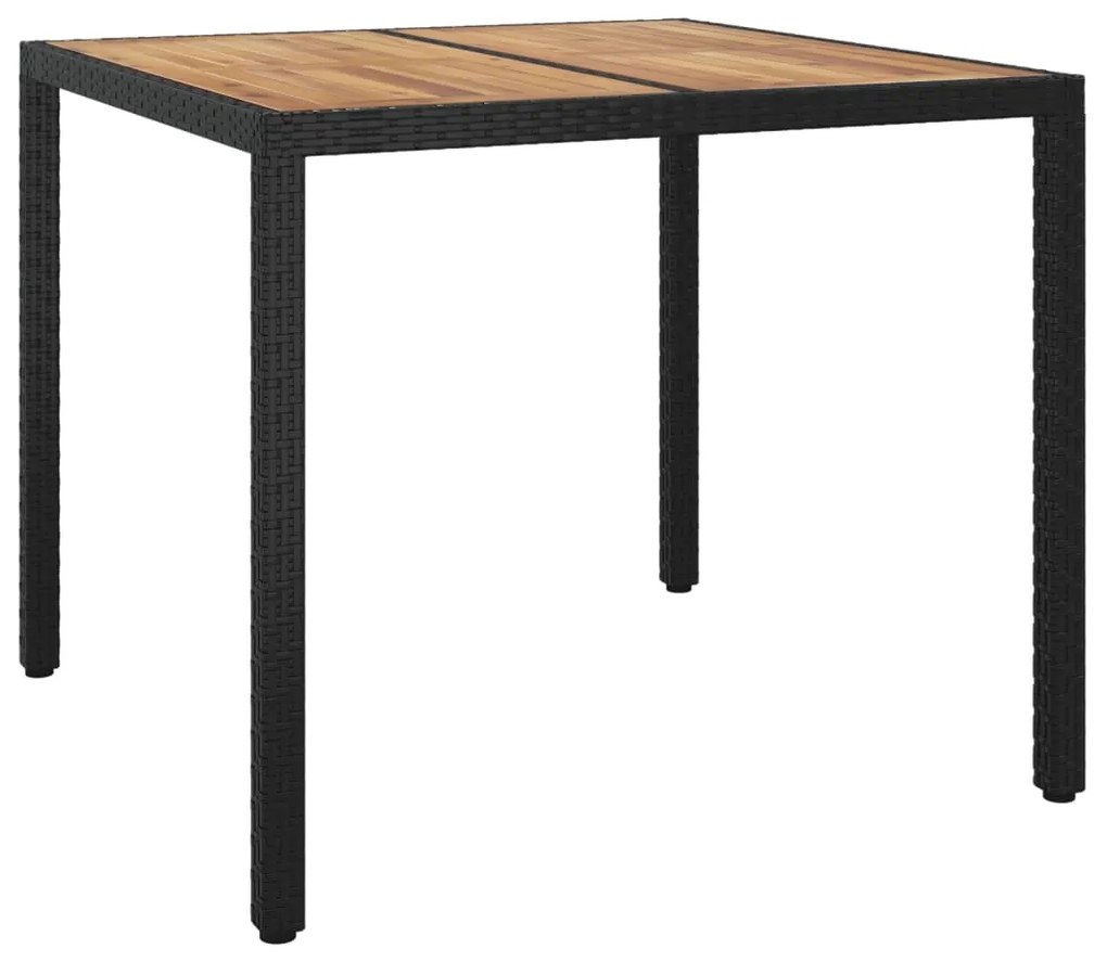316718 vidaXL Masă de grădină, negru, 90x90x75 cm, poliratan/lemn de acacia