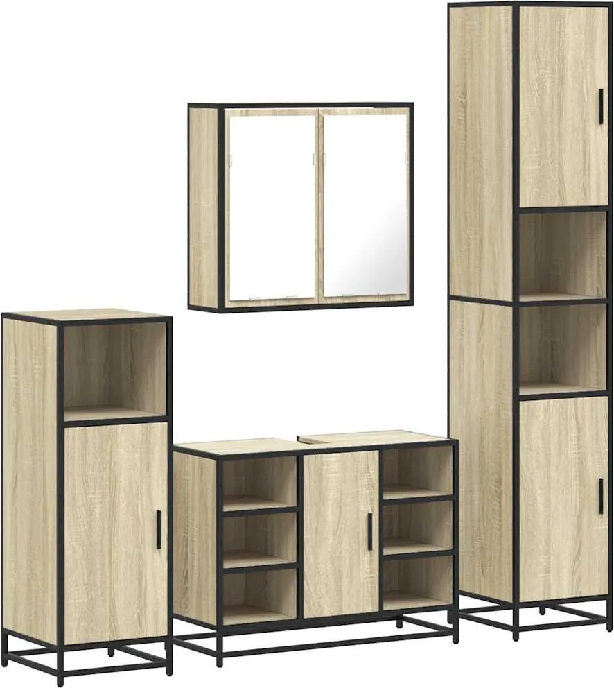 vidaXL Set de mobilier de baie din 4 piese din lemn de stejar Sonoma