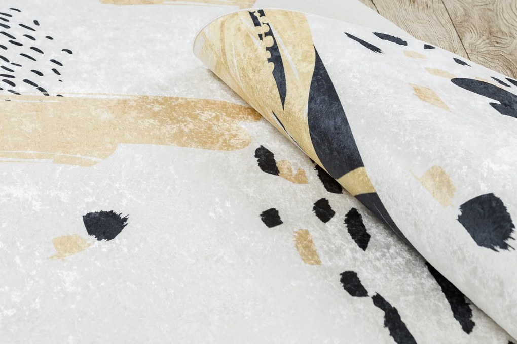 ANDRE 1097 covor lavabil Abstracțiune anti-alunecare - alb / galben - SECUNDAR-COTATI PRODUSUL