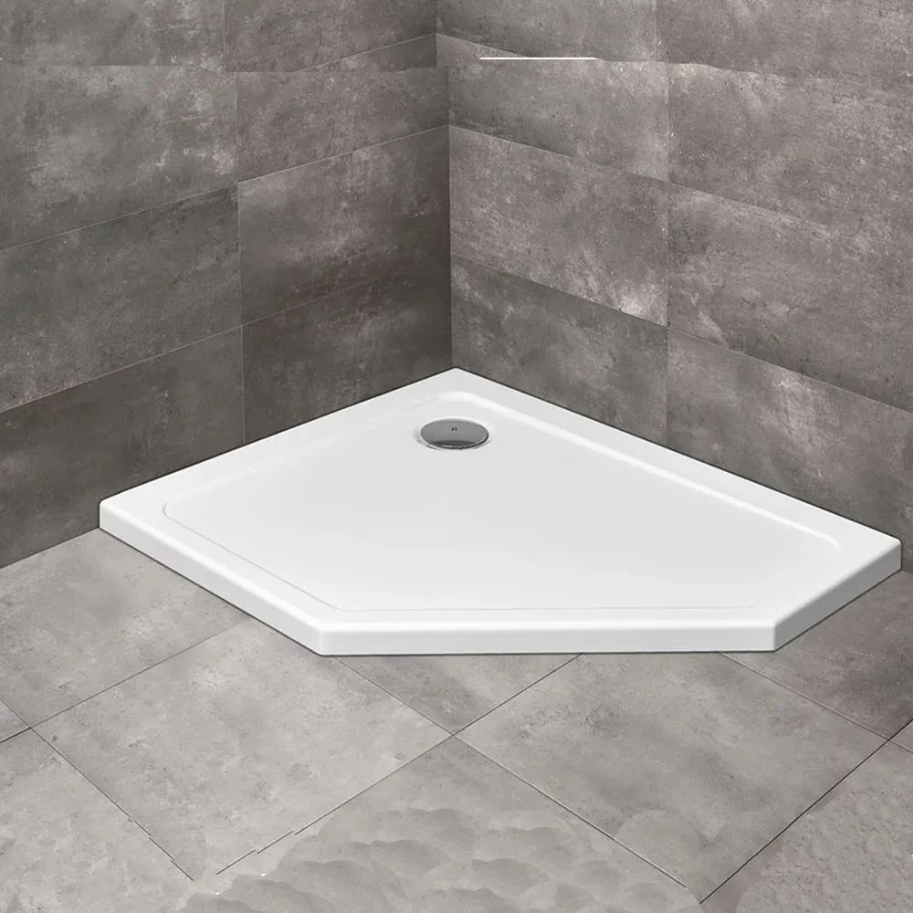 Cadita dus pentagonala Radaway Doros PT E 100x90 cm acril alb stanga