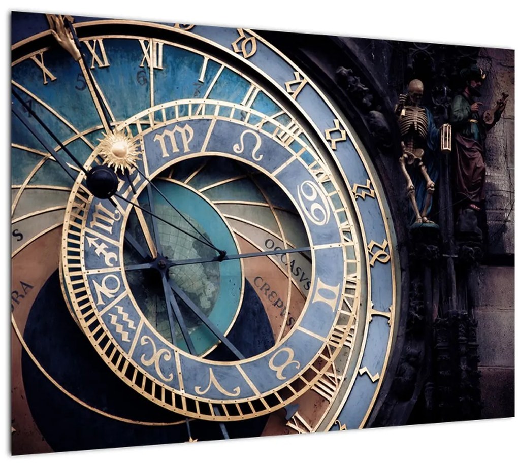 Tablou pe sticlă - Orloj, Praga (70x50 cm)