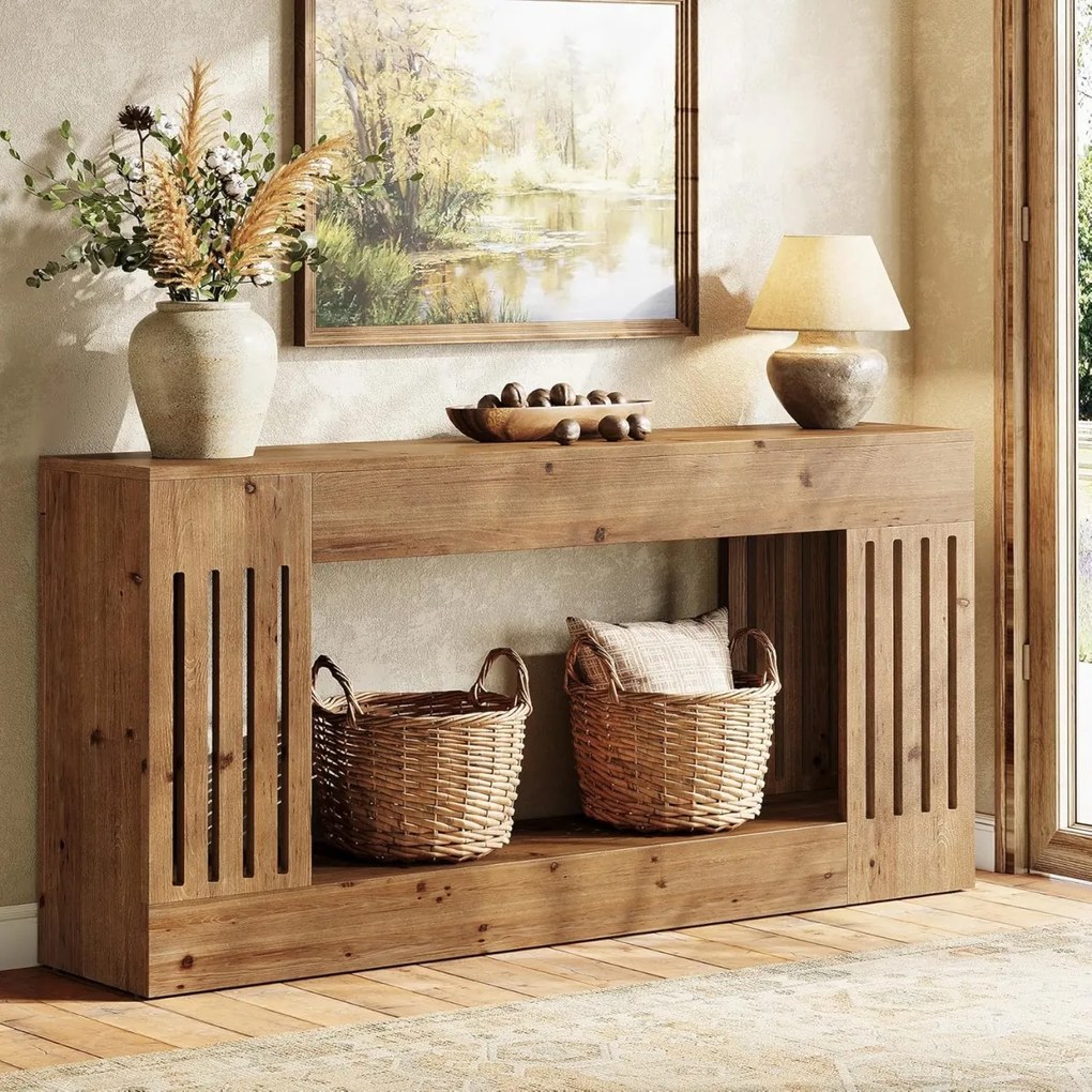 MAM40 - Masa Consola, 160 cm, masuta hol cu raft, living, dining, dormitor - Maro