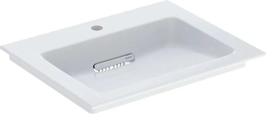 Lavoar pe mobilier Geberit One Slim 60 cm alb cu orificiu baterie si scurgere speciala
