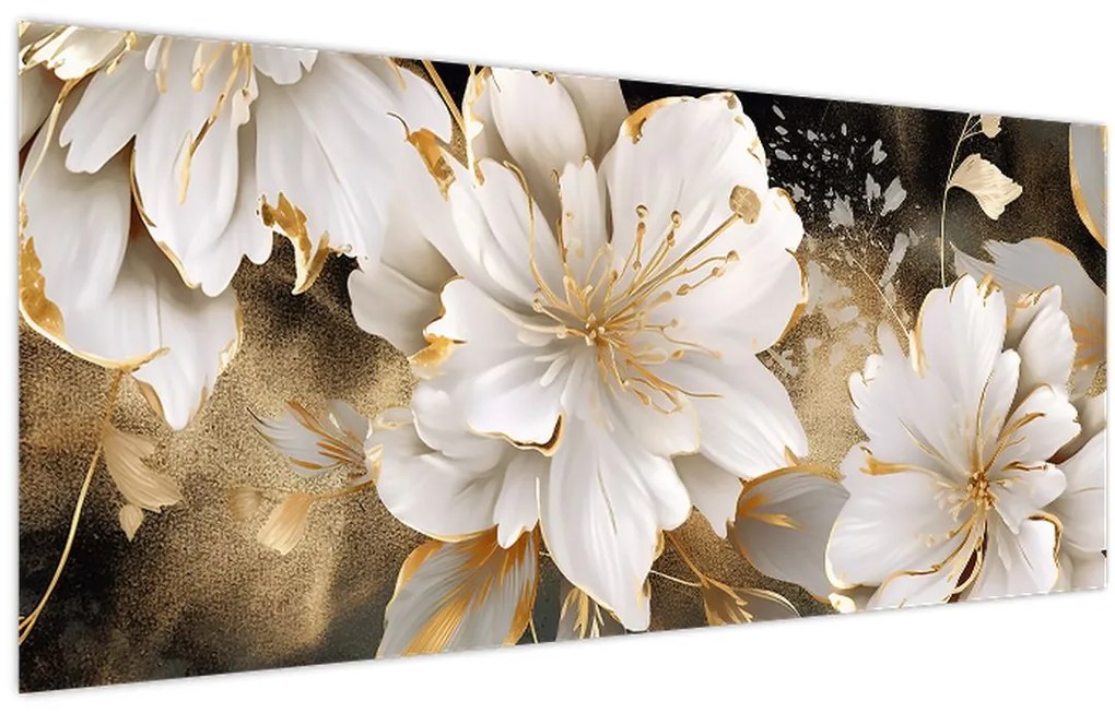 Tablou - Flori în aur (120x50 cm)
