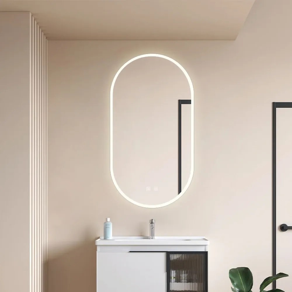 Oglindă baie, Multifuncțională, Iluminare LED Touch, Intensitate reglabila, Sistem Dezaburire, 45x80 cm