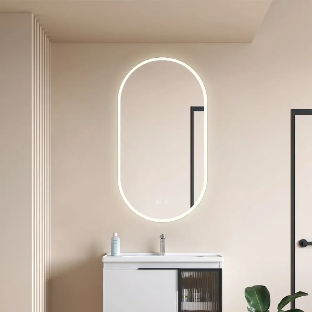 Oglindă baie, Multifuncțională, Iluminare LED Touch, Intensitate reglabila, Sistem Dezaburire, 45x80 cm