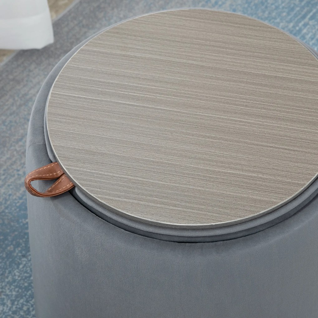 HOMCOM 2-in-1 Hocker în Samtoptik inclusiv Stocare și capac detașabil Ø44 cm x 47,5 cm Gri | Aosom Romania