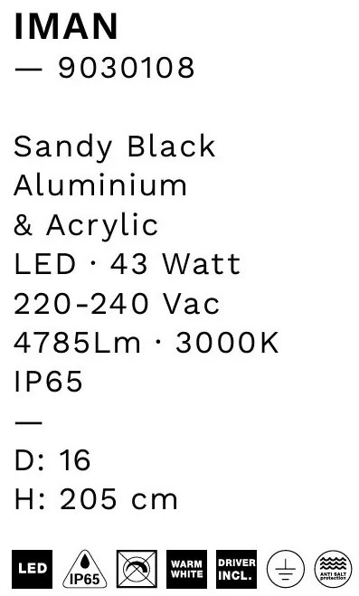 Stalp LED exterior din aluminiu antracit IP65 Iman H-205cm
