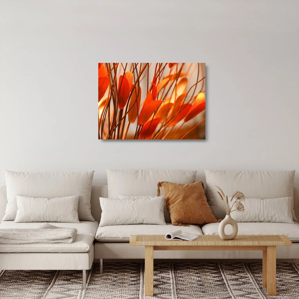 Tablou pe sticlă - Frunze înflorite (70x50 cm)