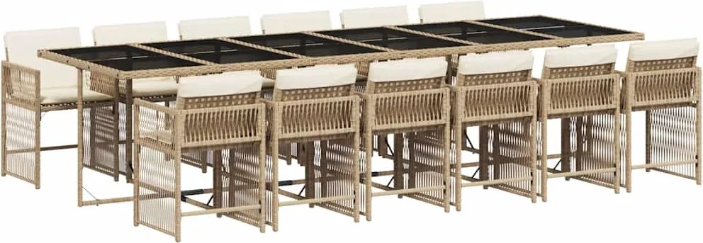 vidaXL Set mobilier de grădină cu perne, 13 piese, bej, poliratan