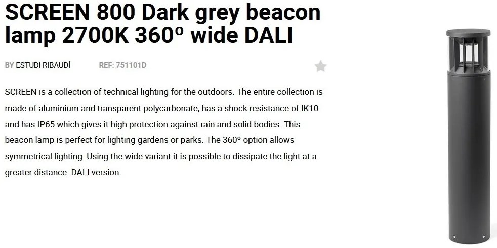 Stalp LED iluminat exterior simetric 360º wide IP65 SCREEN 80cm 2700K DALI