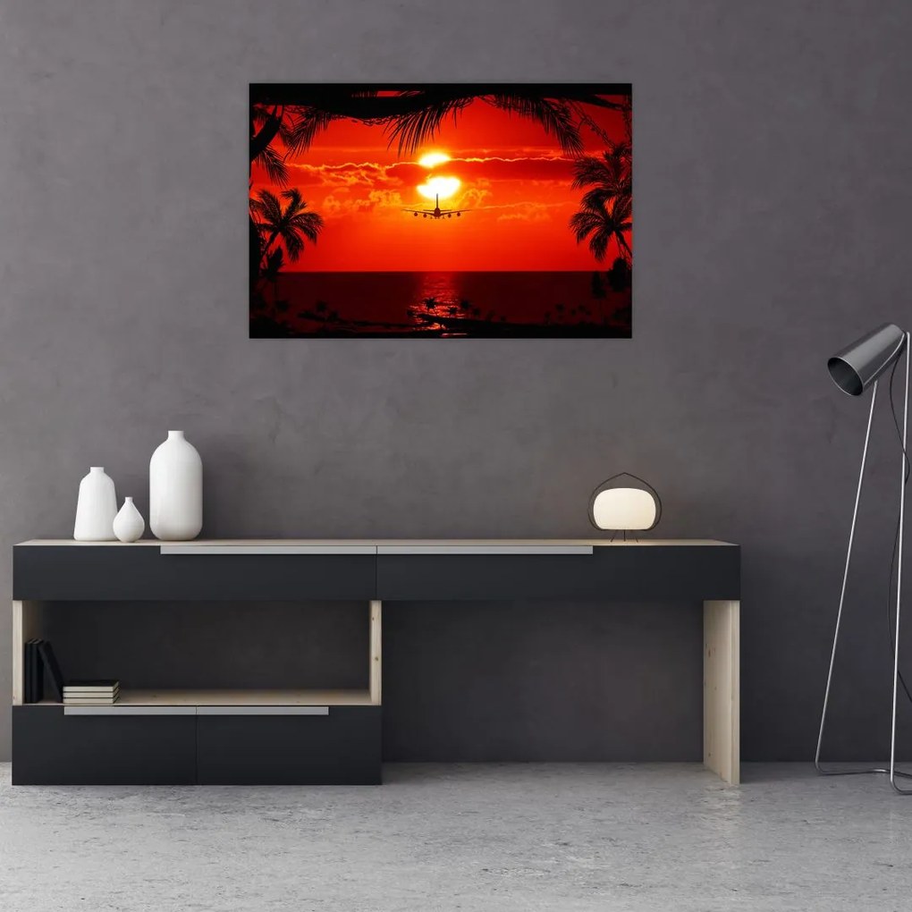 Tablou - apus de soare cu avion (90x60 cm)