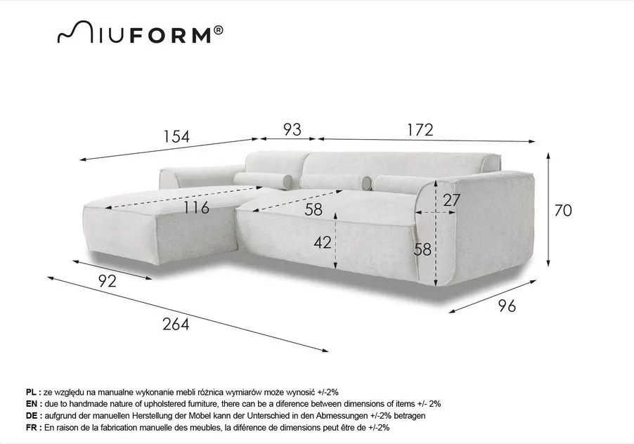 Colțar gri deschis (cu colț pe partea stângă ) Flex Felix – Miuform