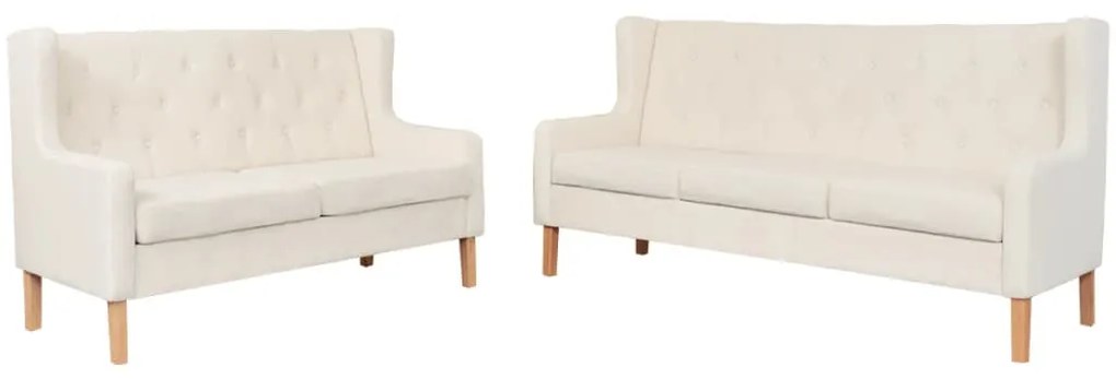 vidaXL Set de canapele 2 piese, alb crem, material textil