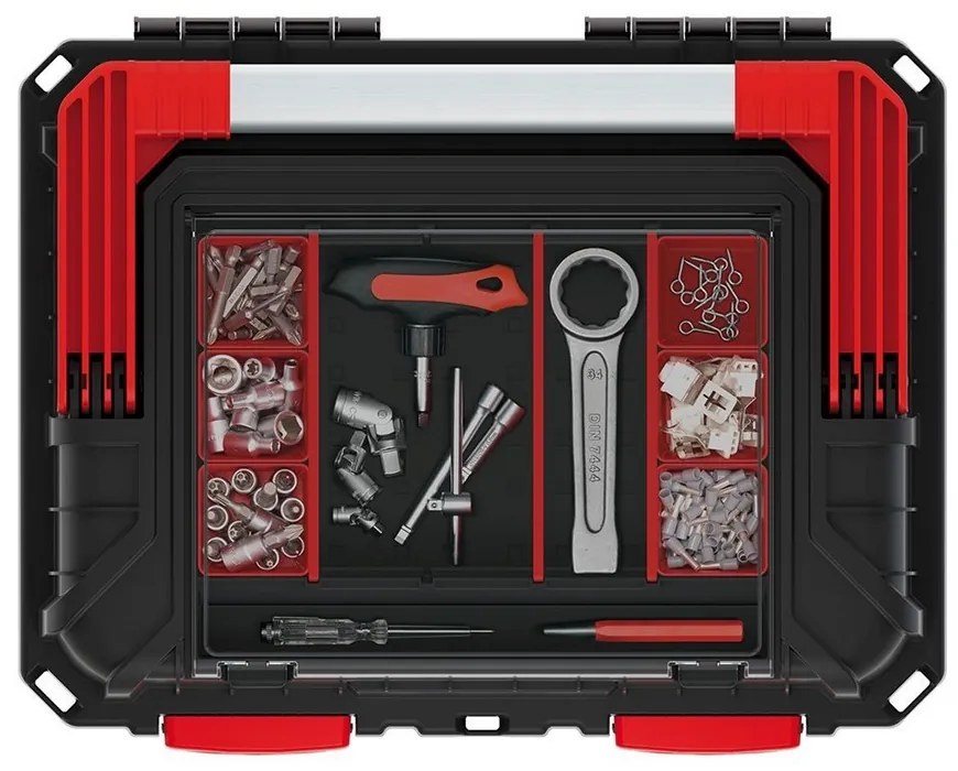 Cutie pentru scule cu maner metalic 44,5 x 36 x 33,7 cm, cu organizator, neagra