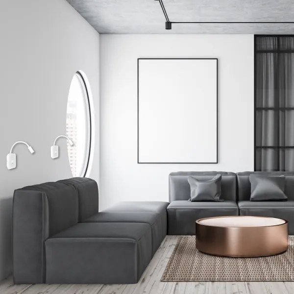 Lampă de perete flexibilă LED BASE cu USB, LED/8W + LED/2W/230V, albă