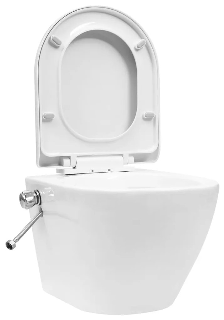 145781 vidaXL Vas WC suspendat fără ramă cu funcție de bideu, alb, ceramică