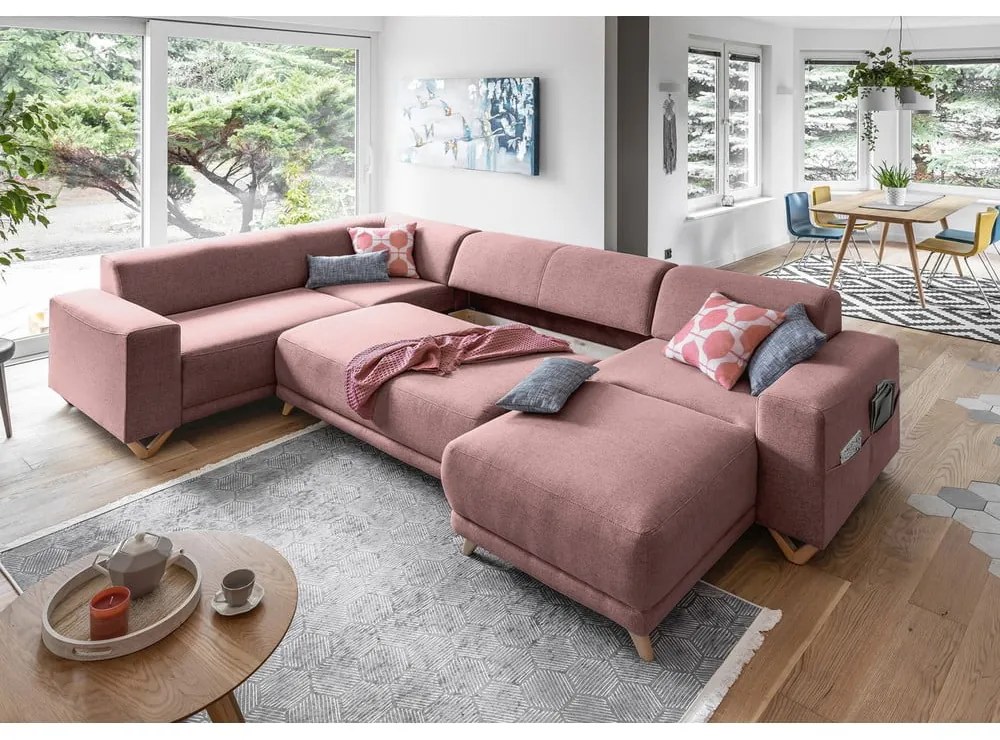 Colțar roz extensibil/cu spațiu de depozitare (cu colț pe partea stângă/în formă de "U") Classy Sophie – Miuform