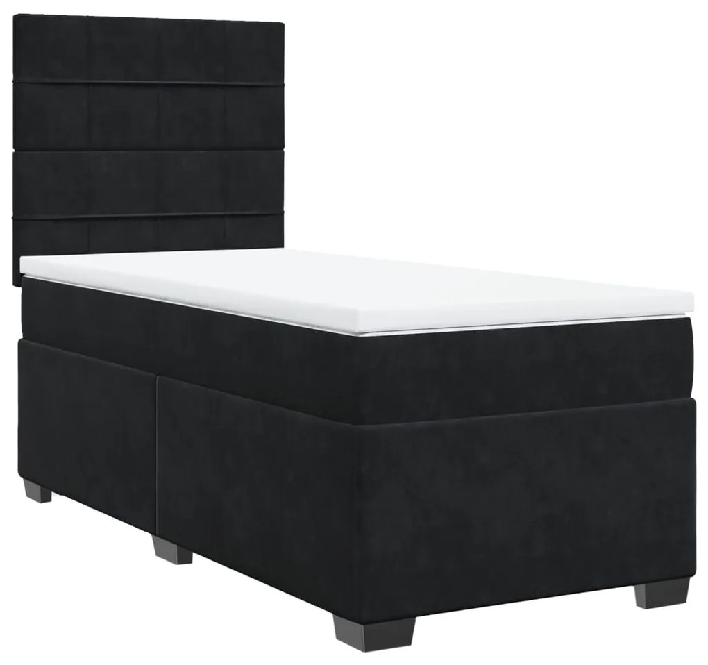 3290836 vidaXL Pat box spring cu saltea, negru, 100x200 cm, catifea