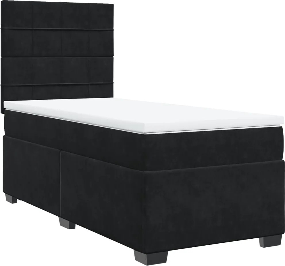 vidaXL Pat box spring cu saltea, negru, 100x200 cm, catifea