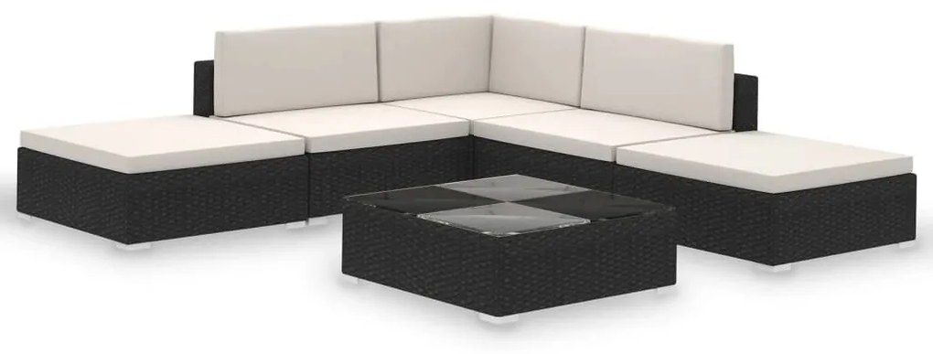 41257 vidaXL Set mobilier de grădină cu perne, 6 piese, negru, poliratan
