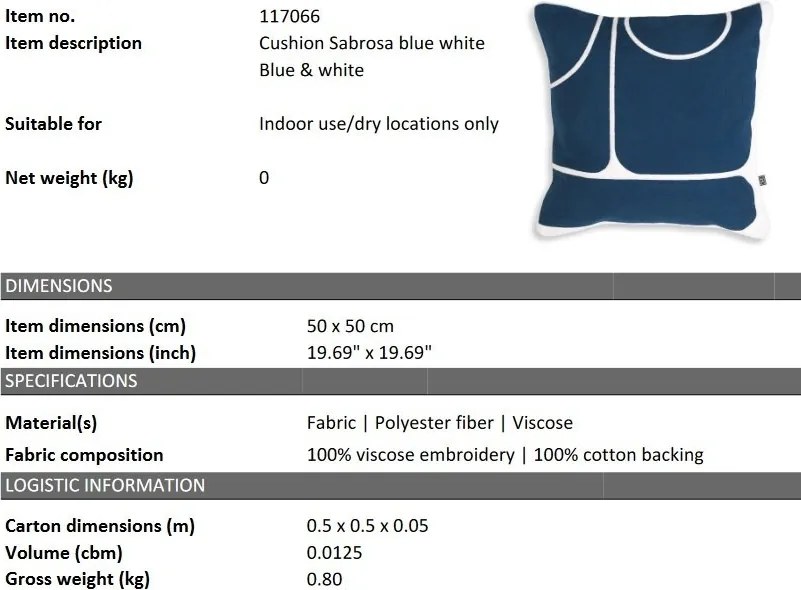 Perna decorativa design LUX Sabrosa 50x50cm, albastru/ alb