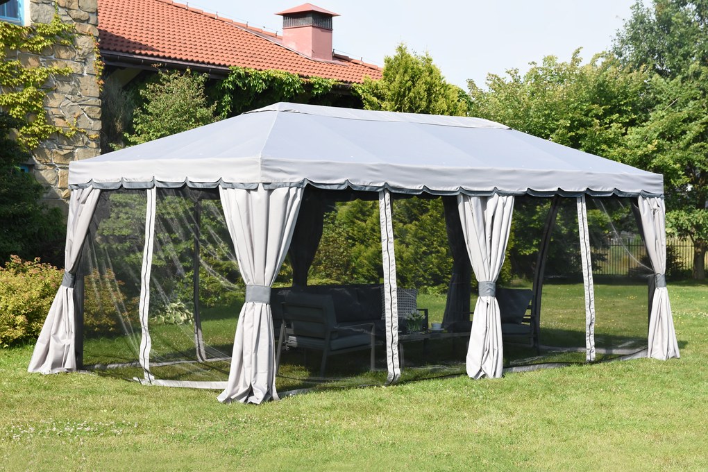 Pavilion de grădină cu plasă de țânțari și perdele Valencia 3x6m gri Garden Point