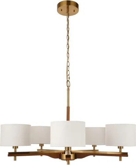 Endon 116994 - Candelabru HEATHCLIFF cu lanț, 5xE14/7W/230V, alamă/frasin
