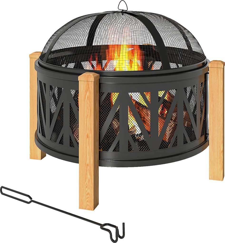 Outsunny Cuva pentru foc 2-in-1 Ø75 x 58 cm Vatră cu protecție la scântei Cârlig de întreținere Grătar Negru | Aosom Romania