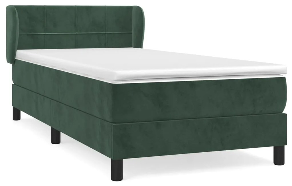 3127478 vidaXL Pat box spring cu saltea, verde închis, 100x200 cm, catifea