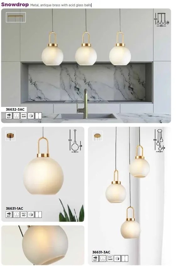 Lustra cu 3 pendule design modern Snowdrop
