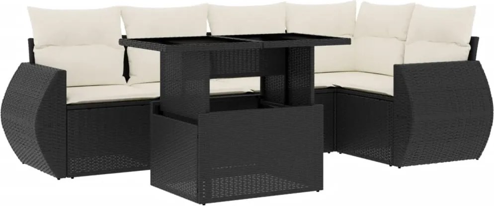 vidaXL Set mobilier de grădină cu perne, 6 piese, negru, poliratan