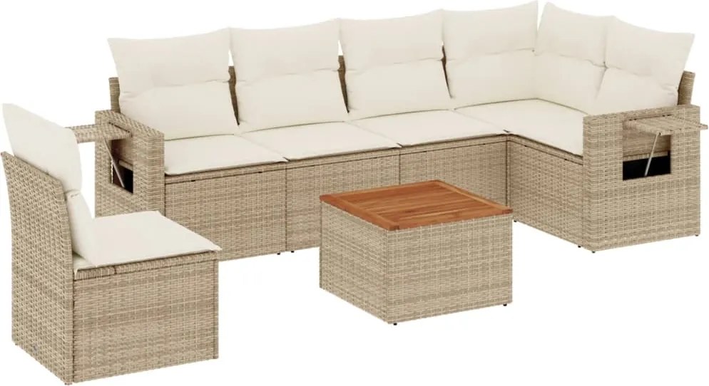 vidaXL Set canapele de grădină, 7 piese, cu perne, bej, poliratan