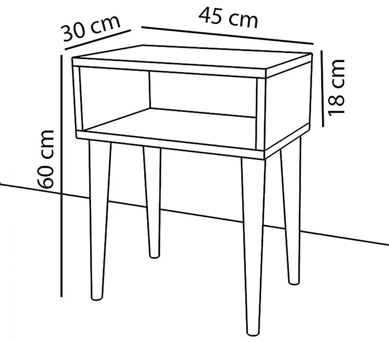 Noptiera Hank alb - culoarea nuc 45x30x60cm