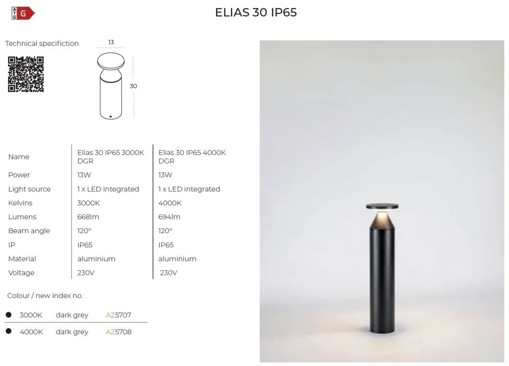 Mini Stalp LED iluminat exterior decorativ IP65 ELIAS 30cm 4000K