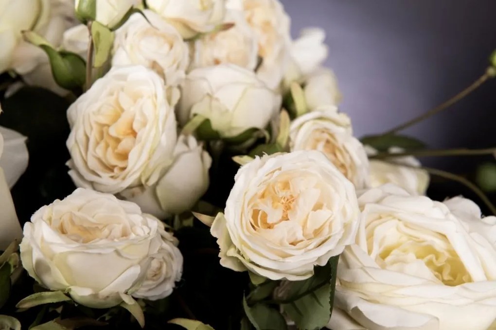 Aranjament floral mediu design LUX ROUND BOWL ENGLISH ROSES