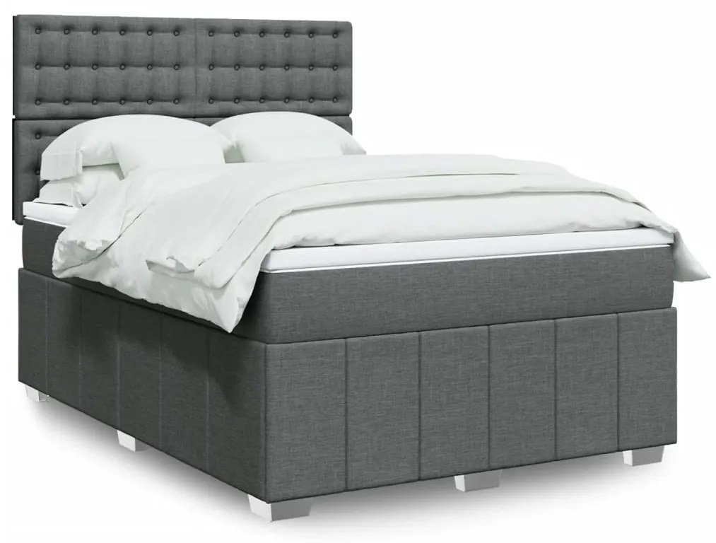 vidaXL Pat box spring cu saltea, gri închis, 140x200 cm, textil