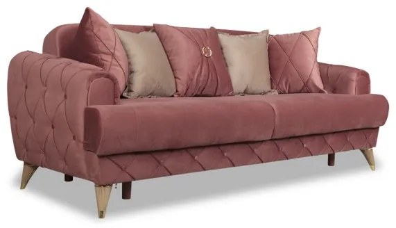 Canapea Extensibila Glamour Cu 3 Locuri, Roz, 220 X 94 X 86 Cm