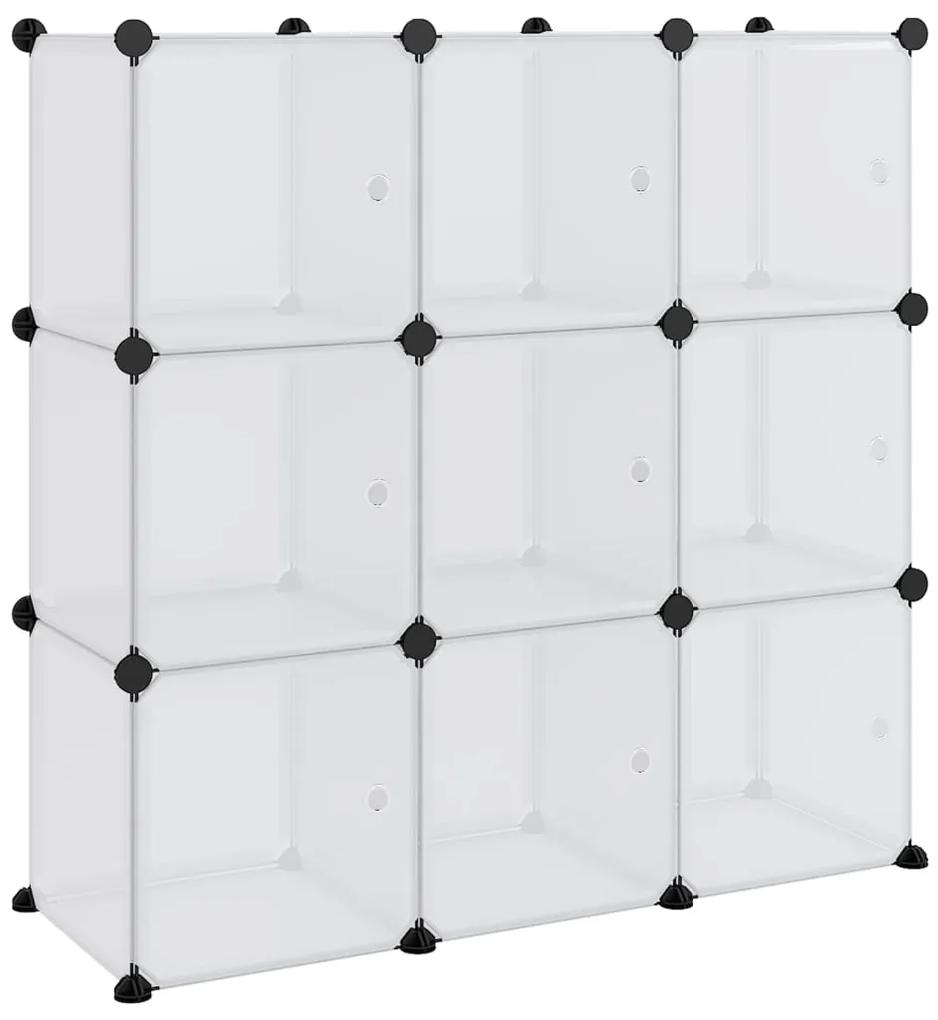 Organizator cub de depozitare cu usi, 9 cuburi, transparent PP transparent si alb, 94.5 x 31.5 x 94 cm, 1, 94.5 x 31.5 x 94 cm