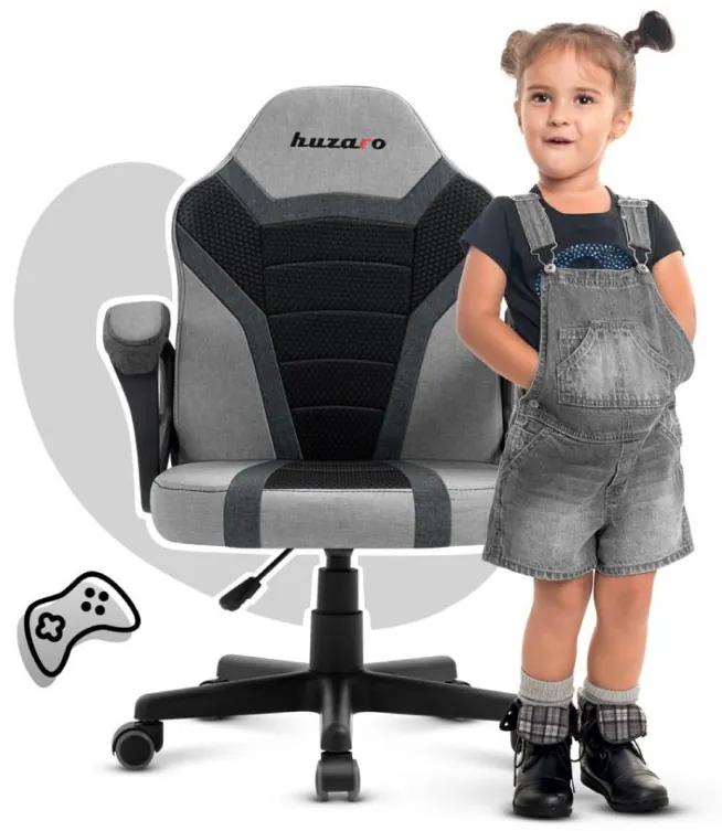 Scaun gaming pentru copii, ergonomic, în negru şi gri