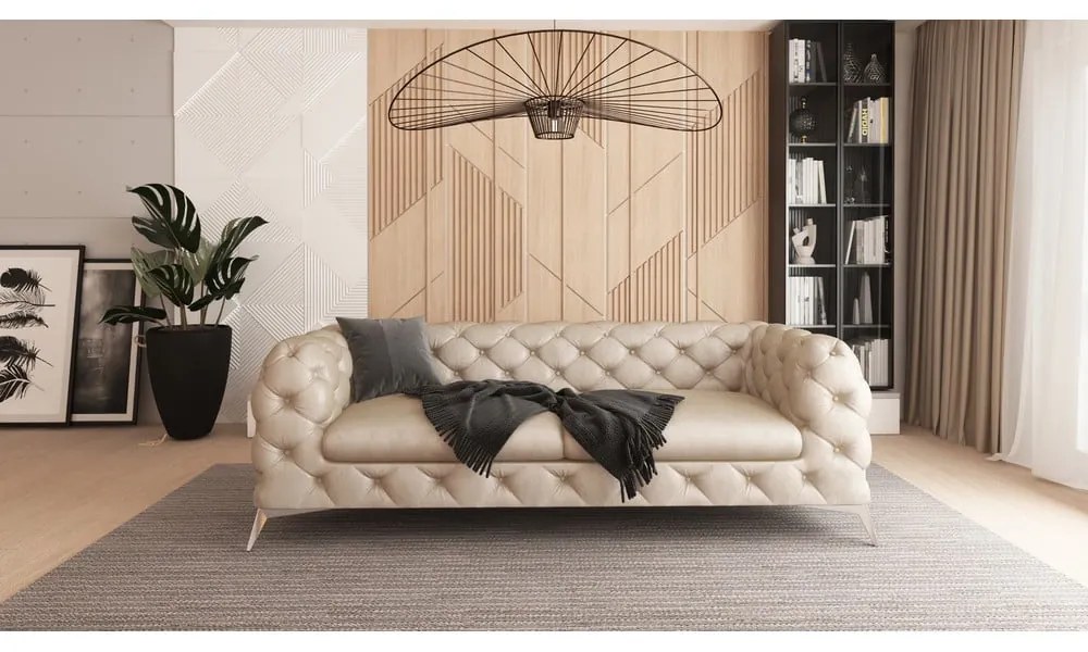 Canapea bej cu tapițerie din catifea 225 cm Chelsea – Ropez